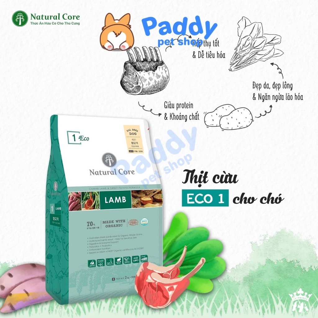 [10kg] Hạt Cho Chó Mọi Lứa Tuổi Hữu Cơ Natural Core ECO1 Vị Cừu