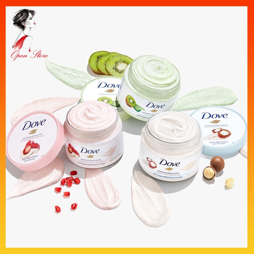 Tẩy Tế Bào Chết Dove, Từ Lựu Kiwi 50gr, Dưỡng Da, Tẩy Tế bào Chết Toàn Thân, Tẩy Tế Bào Chết Body, OPEN STORE