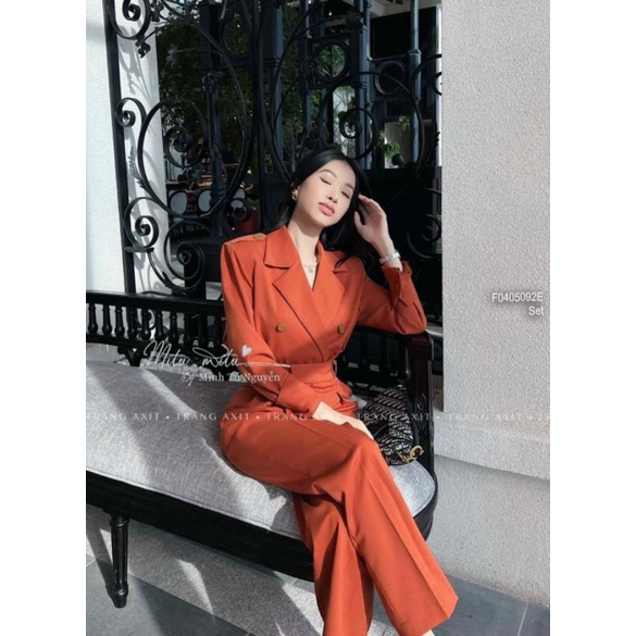 Set vest tay dài phối nút kèm quần suông 0405