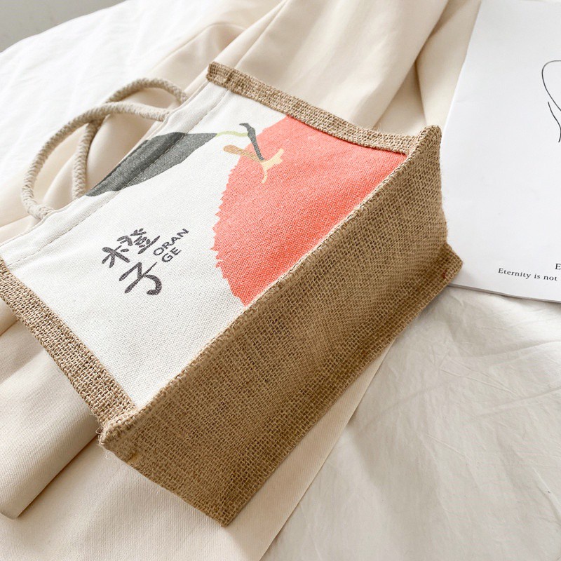 Túi cói mini họa tiết siêu xinh túi xách tote canvas mẫu mới