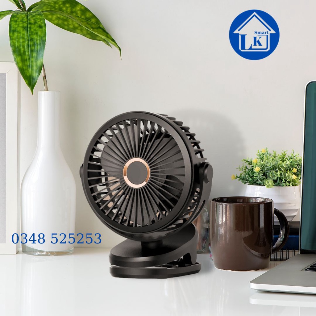 Quạt tích điện pin 10.000 Mah, quạt văn phòng, quạt kẹp nôi, xe đẩy thông minh cho bé, dùng liên tục 12-15 tiếng