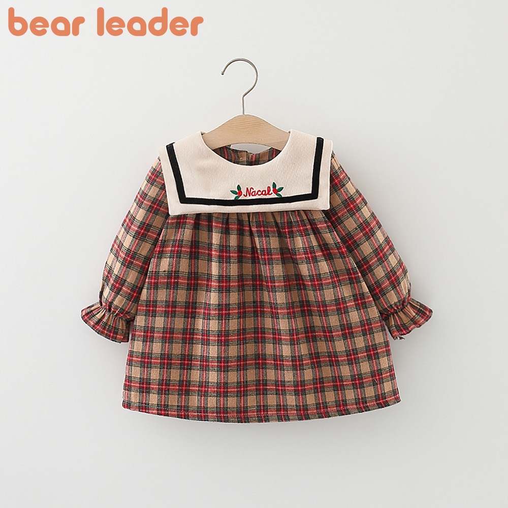 BEAR LEADER Đầm Sọc Ca Rô Thời Trang Mùa Thu Hàn Quốc Đáng Yêu Dành Cho Bé Gái 0-2 Tuổi