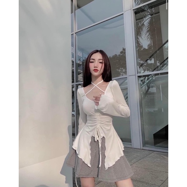 Áo xiết hông tay loe đan dây chuẩn hàng YoonaFC