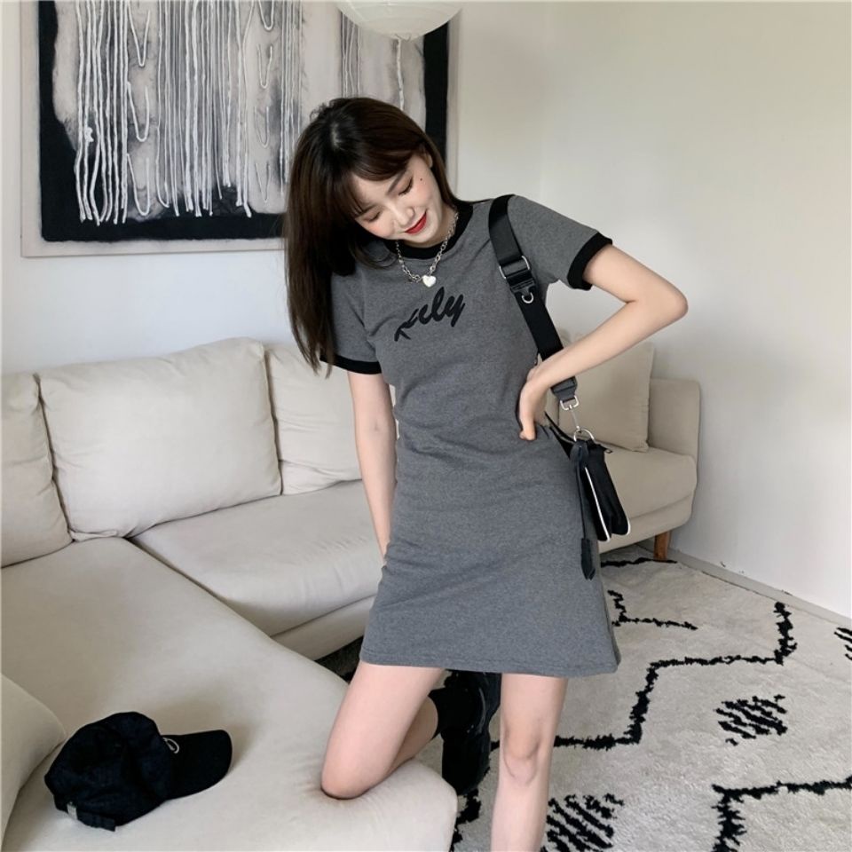 COZOK Đầm Ngắn Tay Dáng Ôm Thiết Kế Đơn Giản Thời Trang Hàn Quốc