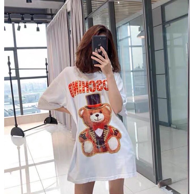 Áo thun cotton tay ngắn in hình MOSCHINO thời trang