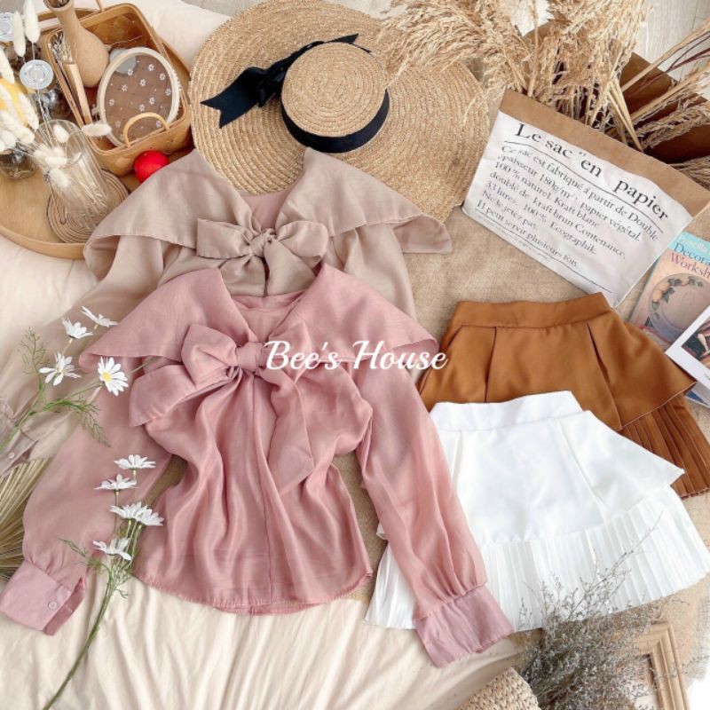 SET ÁO VOAN TƠ NƠ CỔ + CHÂN VÁY XẾP LI TẦNG
