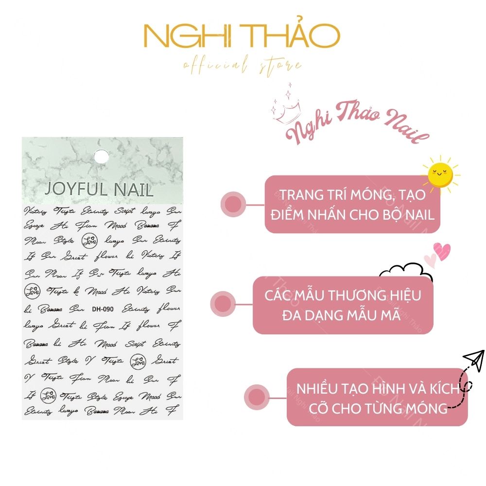 Sticker dán móng nail chữ tiếng anh NGHI THẢO trang trí móng