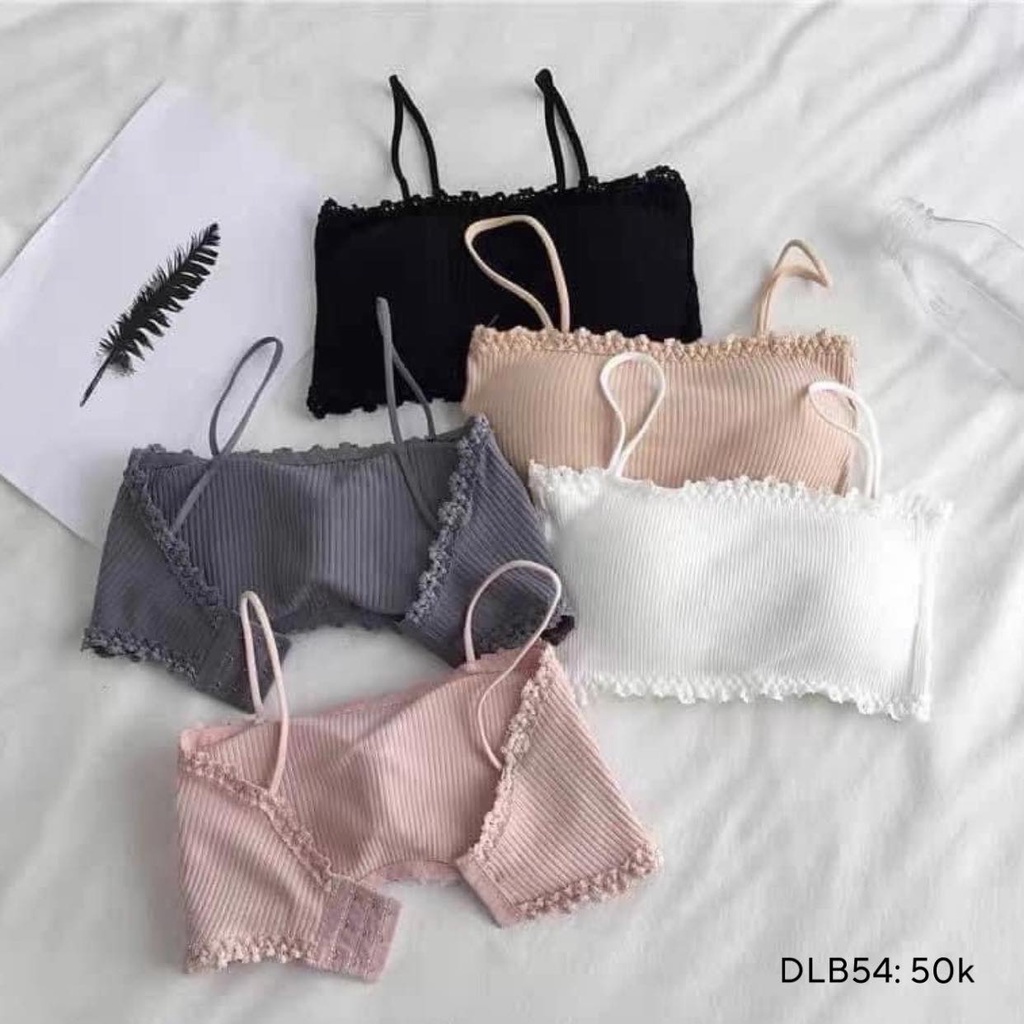 Áo Bra croptop 2 dây kiểu ngang viền ren 1914 CHIBEST DLB54