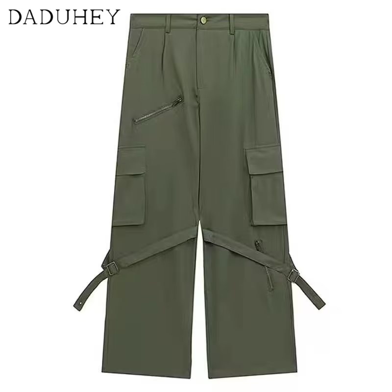 DaDuHey Men's and Women's Fashionable Solid Color Multi-Pocket Cargo Pants Loose Street All-Matching Retro Casual Pants