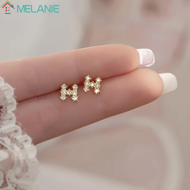 Khuyên tai chữ H đính đá phong cách Hàn Quốc đơn giản cho nữ