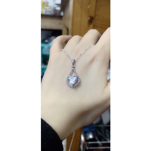 Mặt dây chuyền giọt nước tròn nạm đá cz ôm tim bạc thật NGỌC MẬU