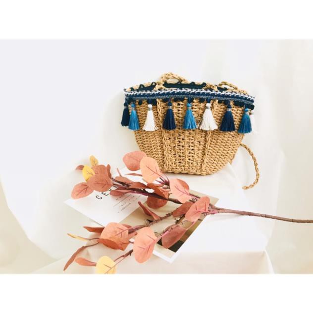 Túi cói zara tua rua kiểu dáng vintage thích hợp đi du lịch, đi dạo phố
