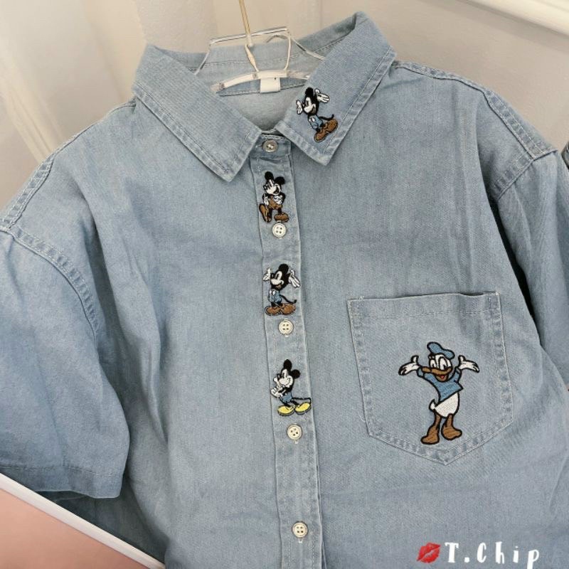 Áo sơ mi jean thêu vịt donalll