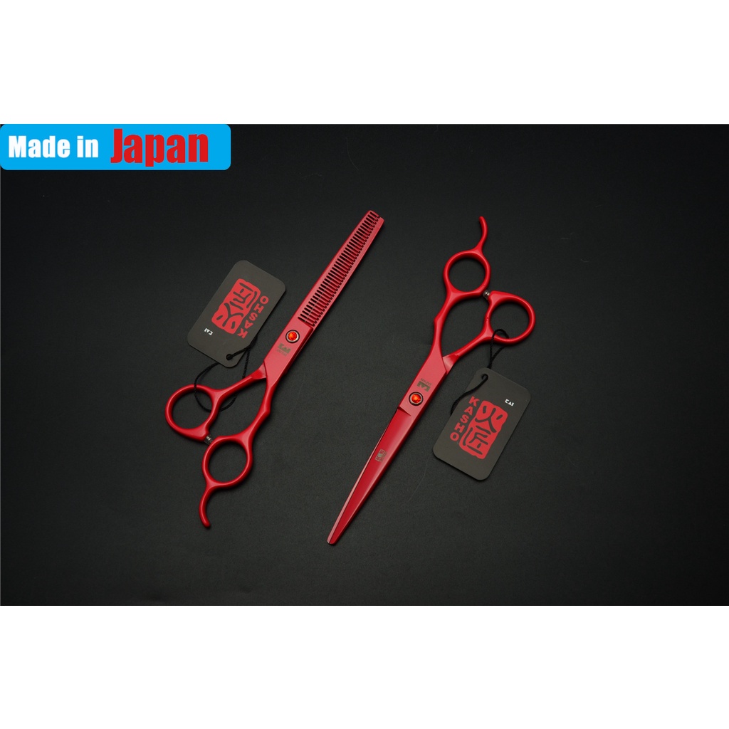 Bộ Kéo Cắt Tóc 7 Inch 440C Răng Đỏ Chuyên Dụng Cho Salon Nhật Bản