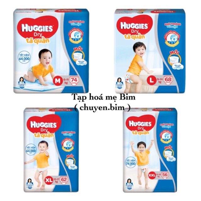 ( cộng miếng) Bỉm Huggies quần size M74, L68, Xl62, Xxl56