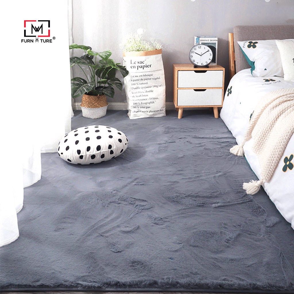 Thảm trang trí lông thỏ sợi lông sát mềm mại đế canvas thương hiệu MW FURNITURE