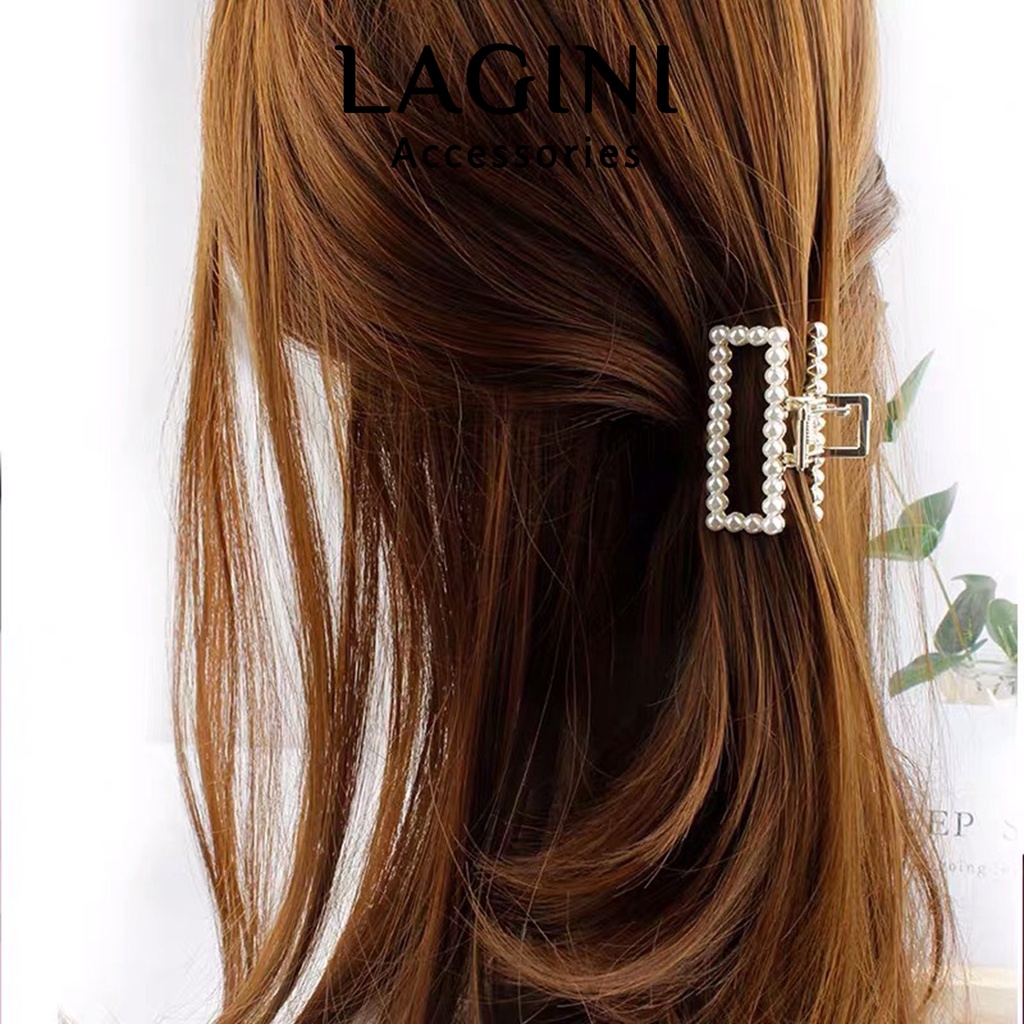 Kẹp tóc càng cua nửa đầu hàn quốc sang chảnh đính đá ngọc trai nhỏ mini Lagini cho tóc mỏng ít thưa sang chảnh