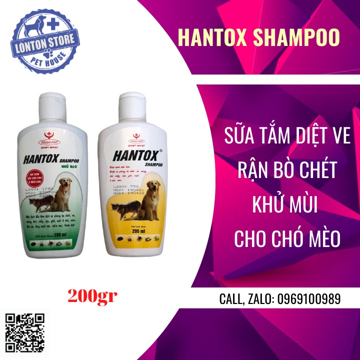 HANVET Hantox Shampoo Hanvet (200ml) - Sữa Tắm Trị Ve Rận Bọ Chét Chó Mèo  - Lonton store