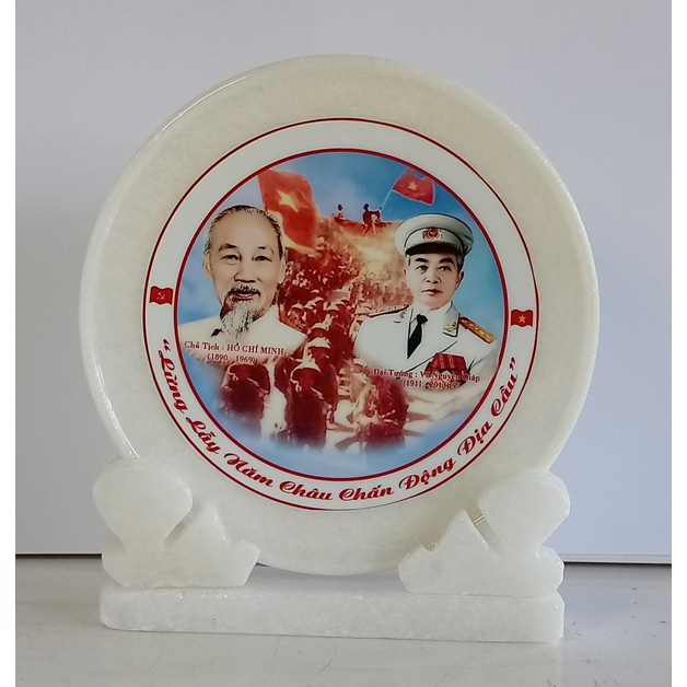 Đĩa Tranh Đá Trang Trí Phòng Khách - Quà Tặng Lưu Niệm Cho Hội Nghị- Hình Bác Hồ Và Bác Giáp Ý Nghĩa