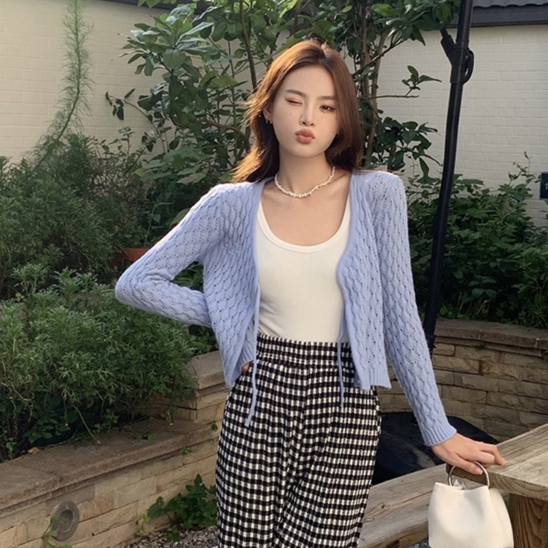 Áo Khoác Cardigan Dệt Kim Tay Dài Thắt Cà Vạt Trước Dễ Phối Đồ Thời Trang Cho Bạn Gái