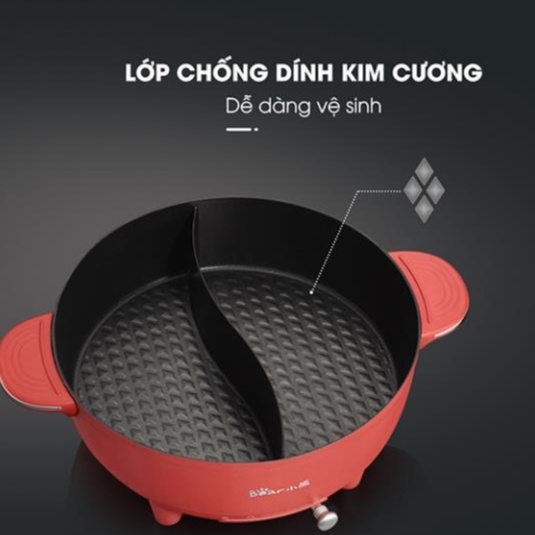Nồi lẩu uyên ương Bear 5L DHG C50K1, Công suất 1500W, 2 ngăn tiện lợi công suất mạnh đa năng, Hàng Chính Hãng,BH 18 Th