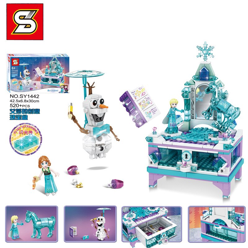 Đồ chơi giáo dục Lắp Ráp mô hình  SY 1429 1442 Frozen Princess Aisha Snow Baby Dressing Box  frozening world Ice Castle