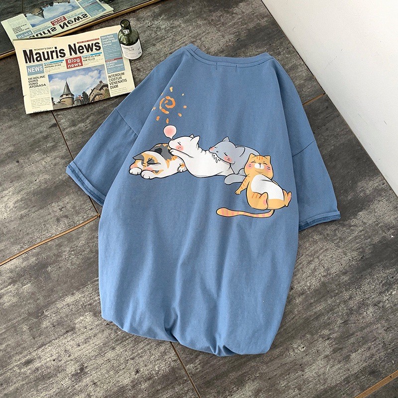 Áo thun 4 con mèo ngủ, áo thun tay lỡ dáng rộng mèo ngủ - kiểu dáng unisex | BigBuy360 - bigbuy360.vn