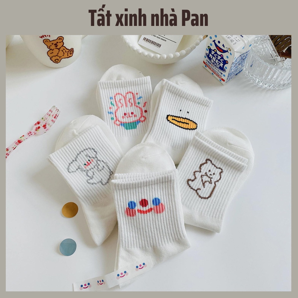 Tất Trắng Cao Cổ Nam Nữ hoạt hình cute chất liệu cotton