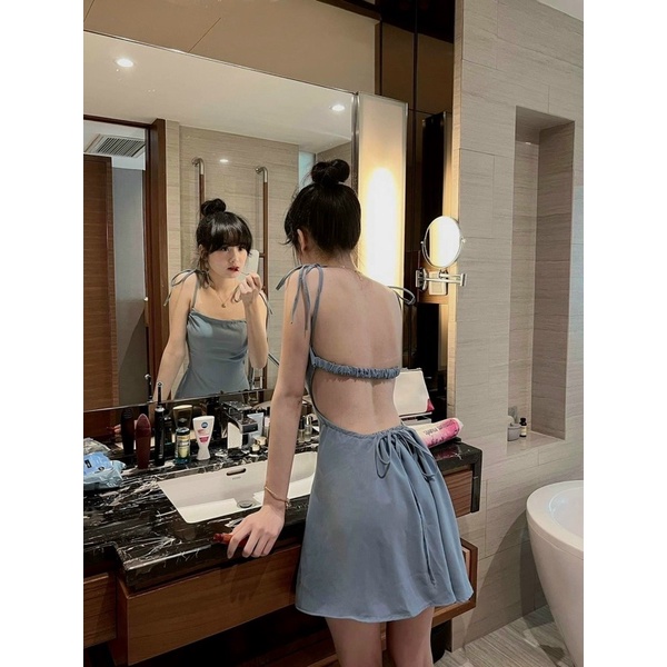 đầm hở lưng 2 dây nơ