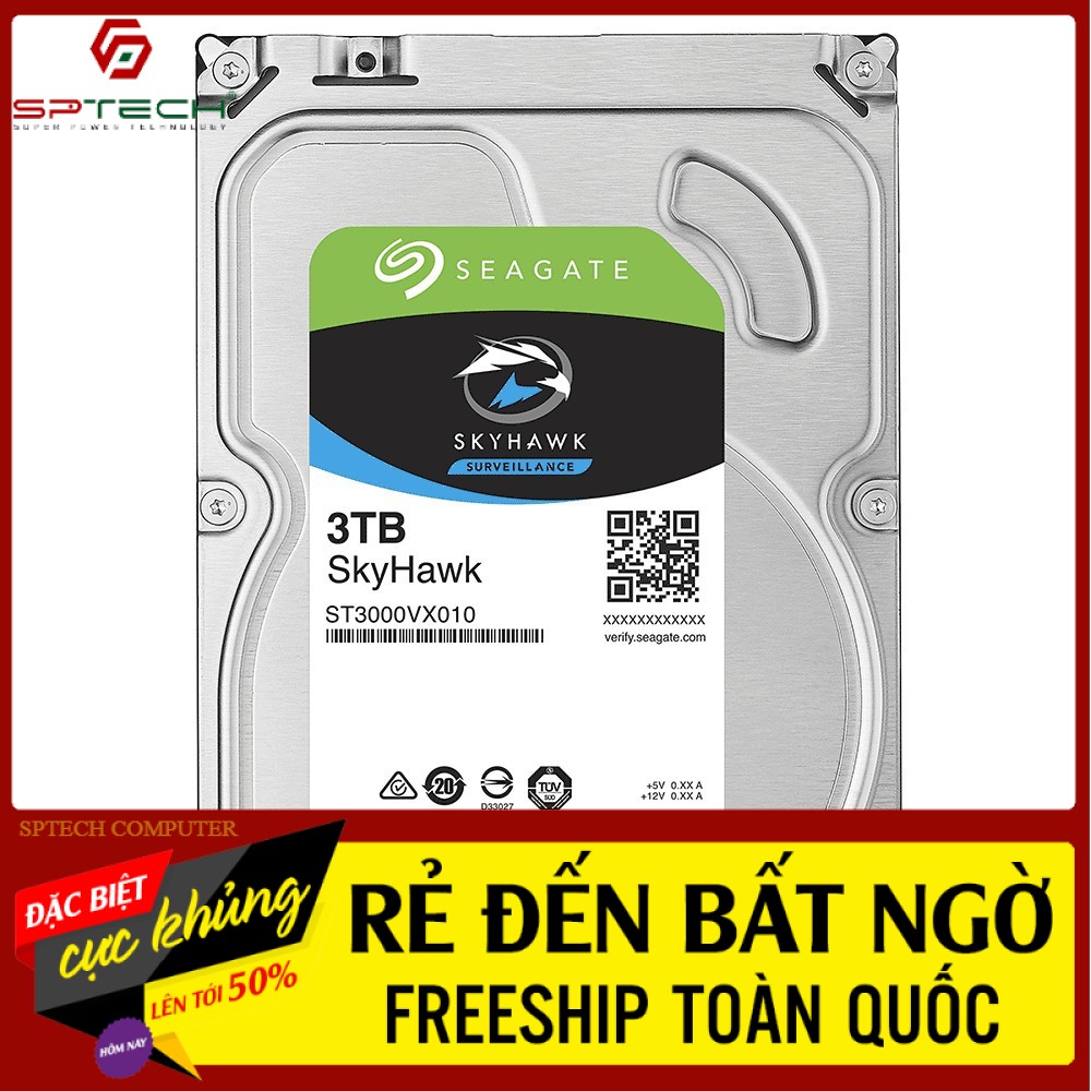 HDD 💎𝓕𝓡𝓔𝓔𝓢𝓗𝓘𝓟💎 Ổ CỨNG HDD DÀNH CHO PC 3TB Seagate Skyhawk - Chuyên Camera (BH 24 THÁNG) SPTECH COMPUTER