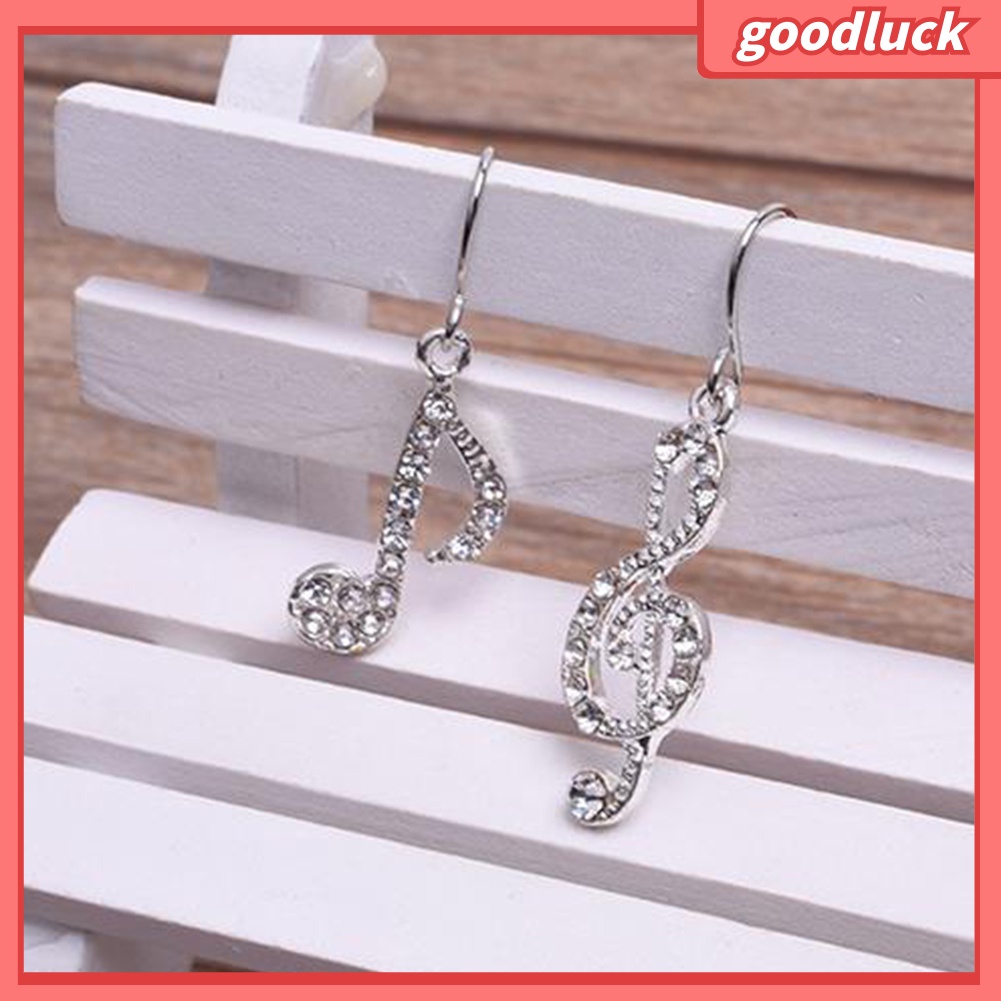 Khuyên tai dáng dài hình nốt nhạc đính đá lấp lánh thời trang nữ dễ thương