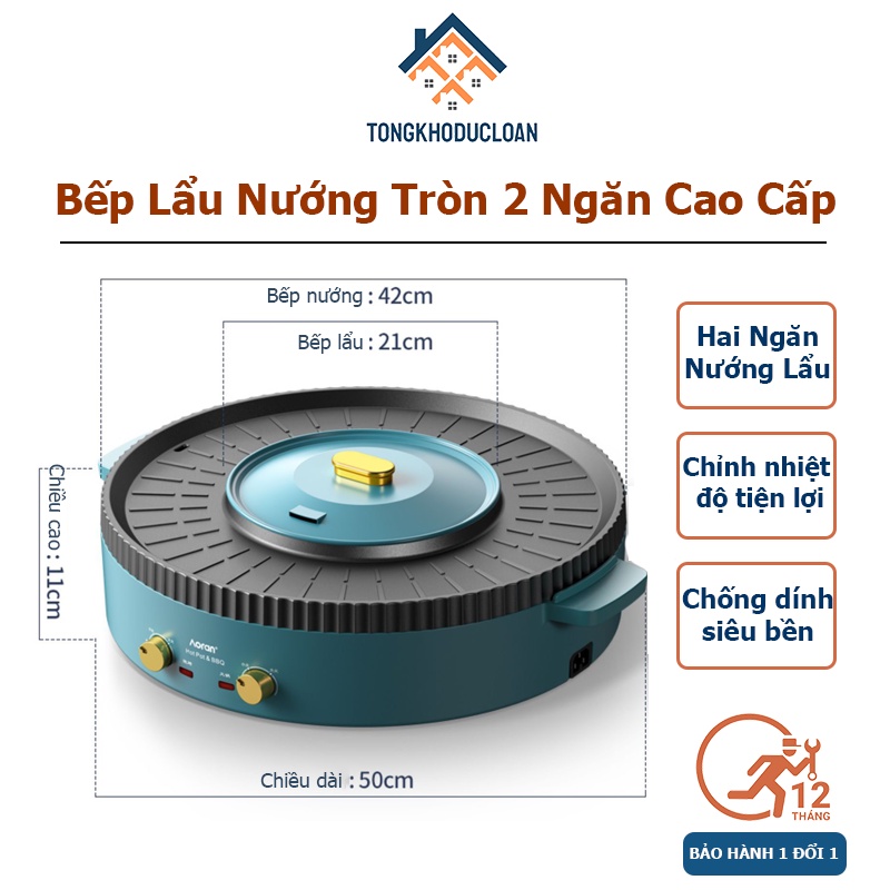 Bếp lẩu nướng điện AORAN Cao Cấp, Nồi Lẩu Nướng 2 Ngăn Mini Siêu Chống Dính Đa Năng