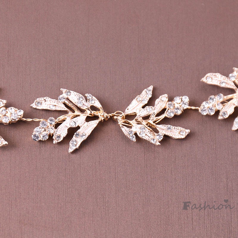 Băng Đô Cài Tóc Hình Lá Đính Đá Sang Trọng Cho Cô Dâu