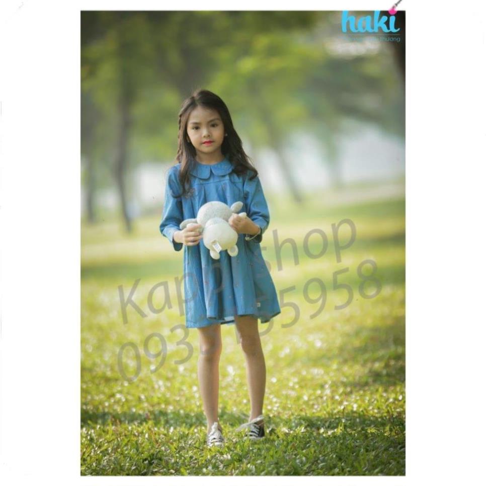 Váy dài tay cổ sen xếp li - Xanh Navy HK487.2 Kappi shop_đồ cho bé yêu