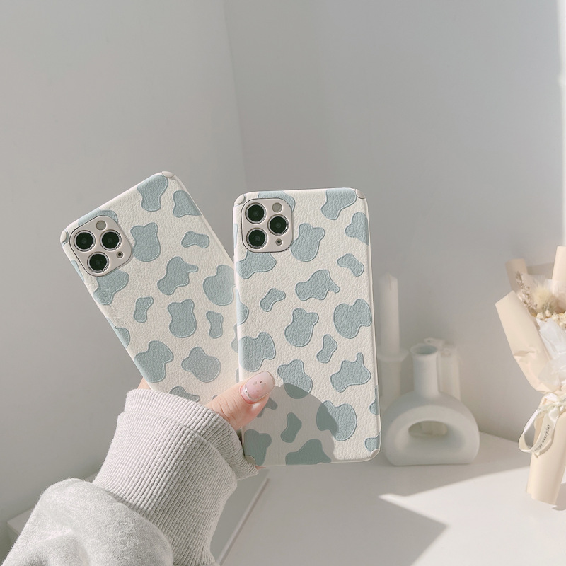 ốp iphone 11 Ốp điện thoại silicon phối da họa tiết bò sữa cho iPhone 11 Pro Max X Xr Xs Max 7 8 Plus Se 2020 12 pro max 12 mini