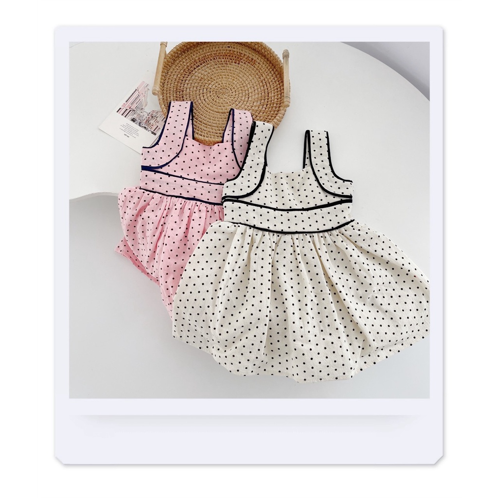 Váy chấm bi 2 dây bản to cho bé gái có chun lưng