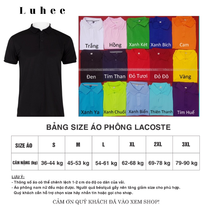 Áo POLO màu ĐEN - Áo phông Trơn Nam Nữ,ngắn tay có cổ,vải cao cấp không xù,co dãn 4 chiều. Nhận IN ẤN theo yêu cầu