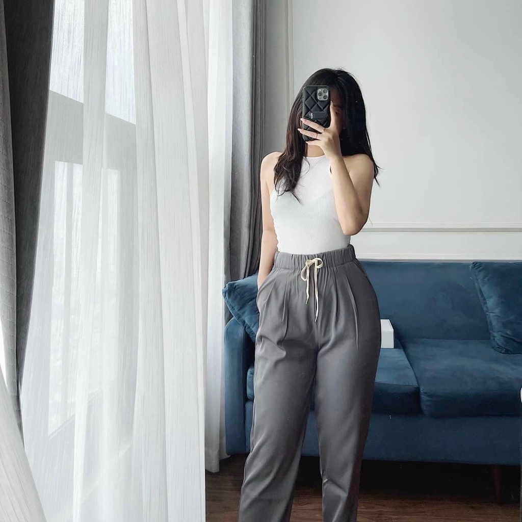 Quần baggy nữ lưng thun cạp chun dây rút ZENA vải ruby cao cấp Q148