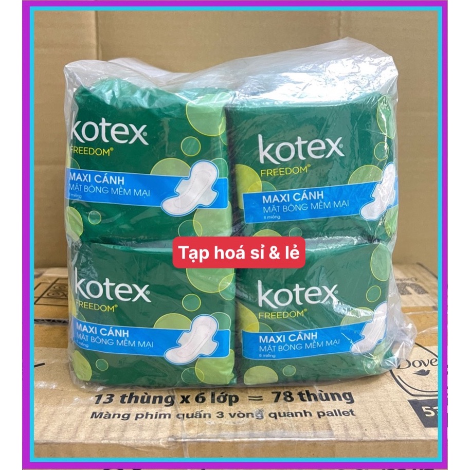 (bao bì mới) 8 Gói Kotex Freedom Mặt bông Có cánh