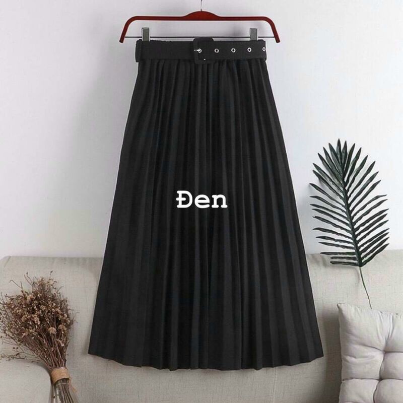 Chân váy xếp li dài kèm đai