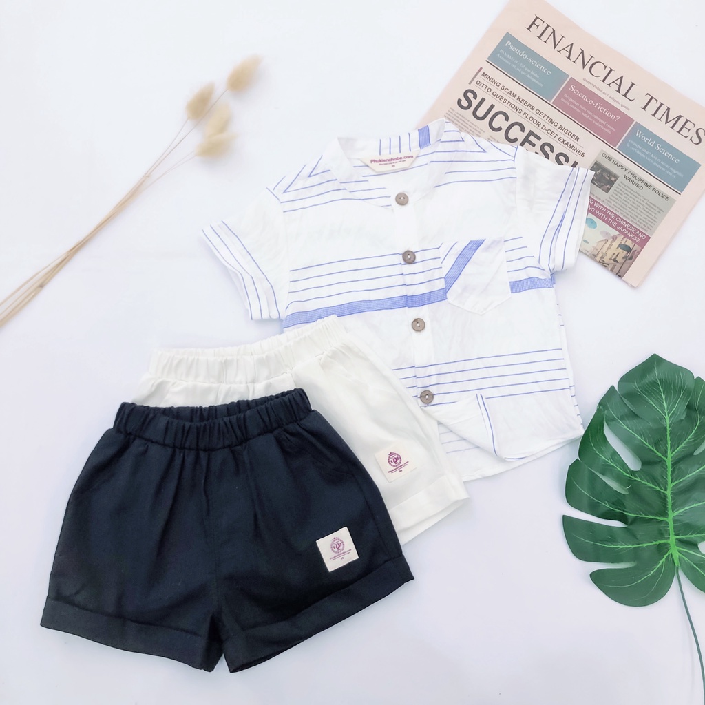 Quần đùi bé trai bé gái vải Linen Short sợi lanh tự nhiên an toàn cho bé 0-3 tuổi