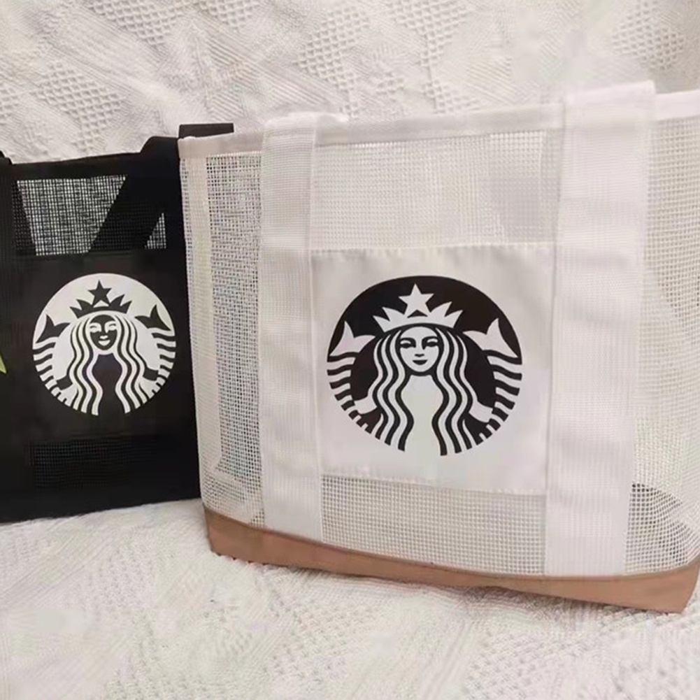 Túi xách tay đi biển canvas họa tiết Starbucks sức chứa lớn | BigBuy360 - bigbuy360.vn