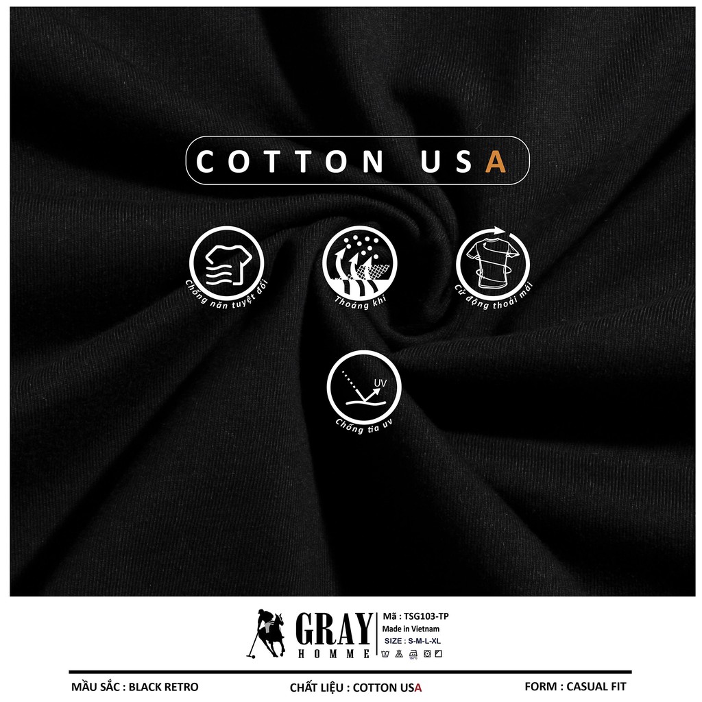 Áo thun nam cổ tròn vải Cotton xuất xịn,chuẩn form,trẻ trung, năng động - GRAYHOMME TSG102