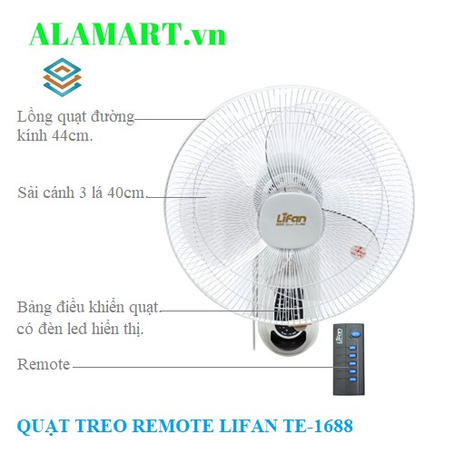 Quạt treo tường remote Lifan TE-1688