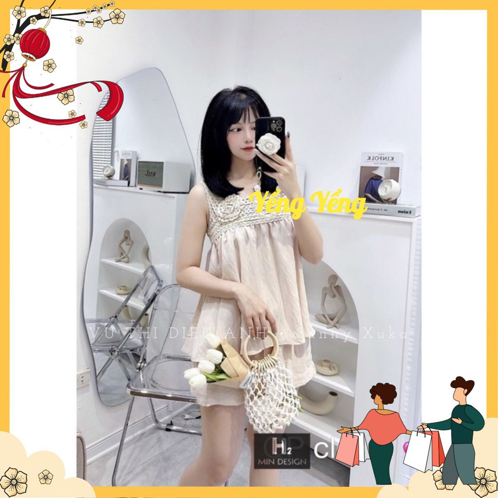 SNU446 - BỘ NỮ 2S PHỐI REN HOA CỔ QUẦN SOOC