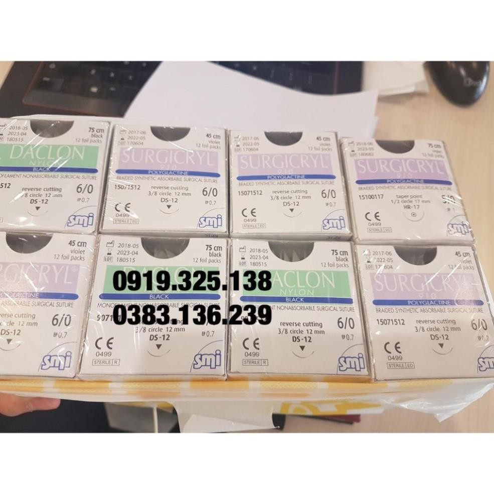 Chỉ không tiêu đơn sợi Daclon Nylon 10/0 (2 kim hình thang khâu mắt)