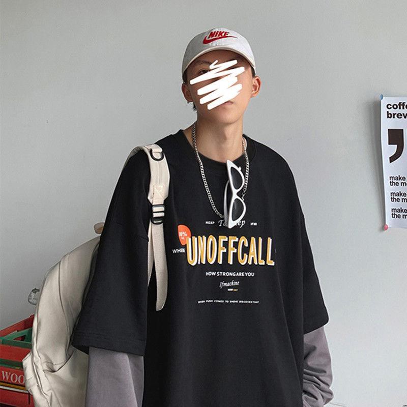 Áo thun giả hai lớp tay dài dáng rộng in chữ cho nam | BigBuy360 - bigbuy360.vn