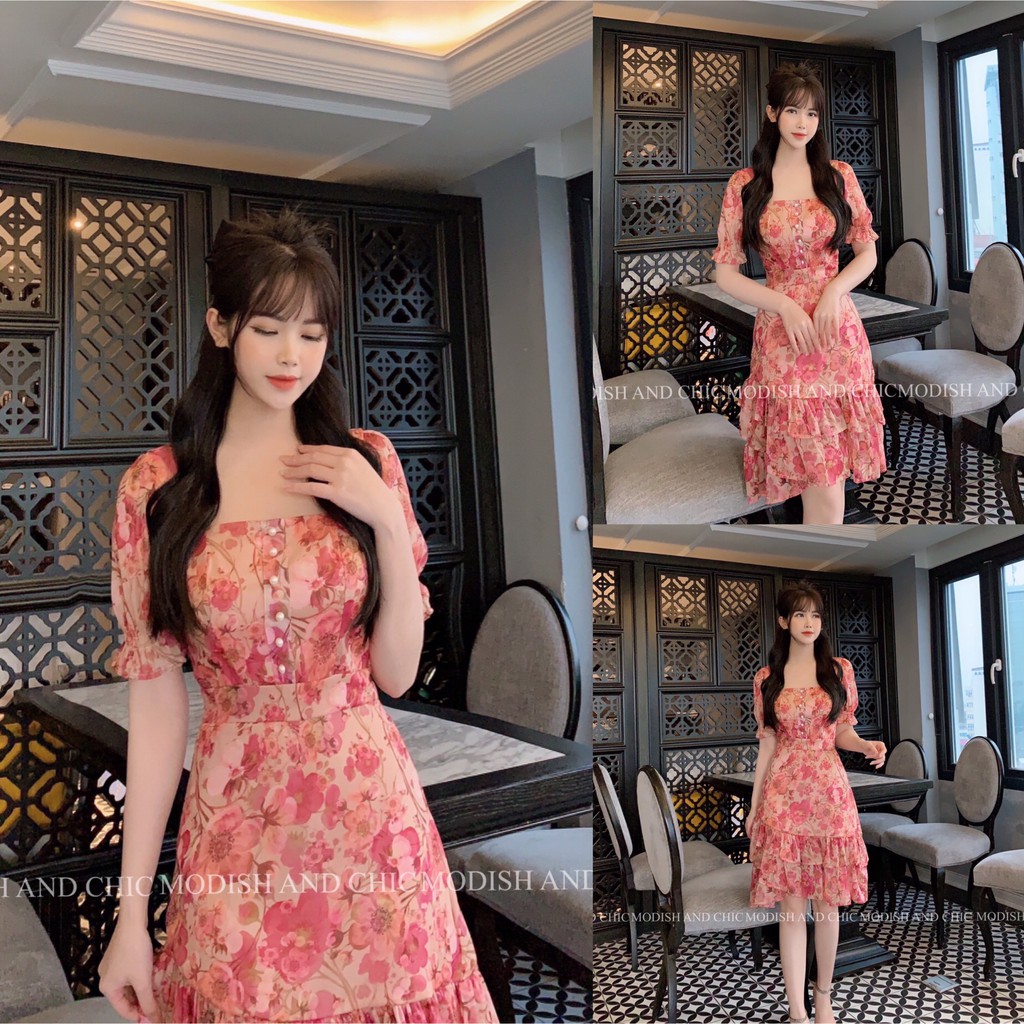 Váy hoa đính ngọc tay bồng V079 - MC phân phối chính thức