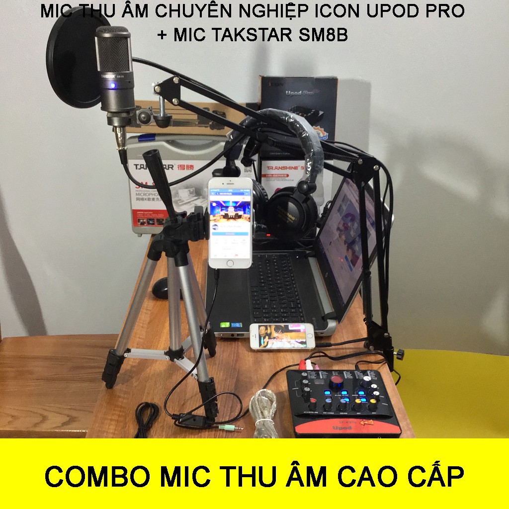 COMBO MICRO THU ÂM TAKSTAR SM-8B + SOUND CARD ICON UPOD PRO HÁT LIVE KARAOKE CHUYÊN NGHIỆP