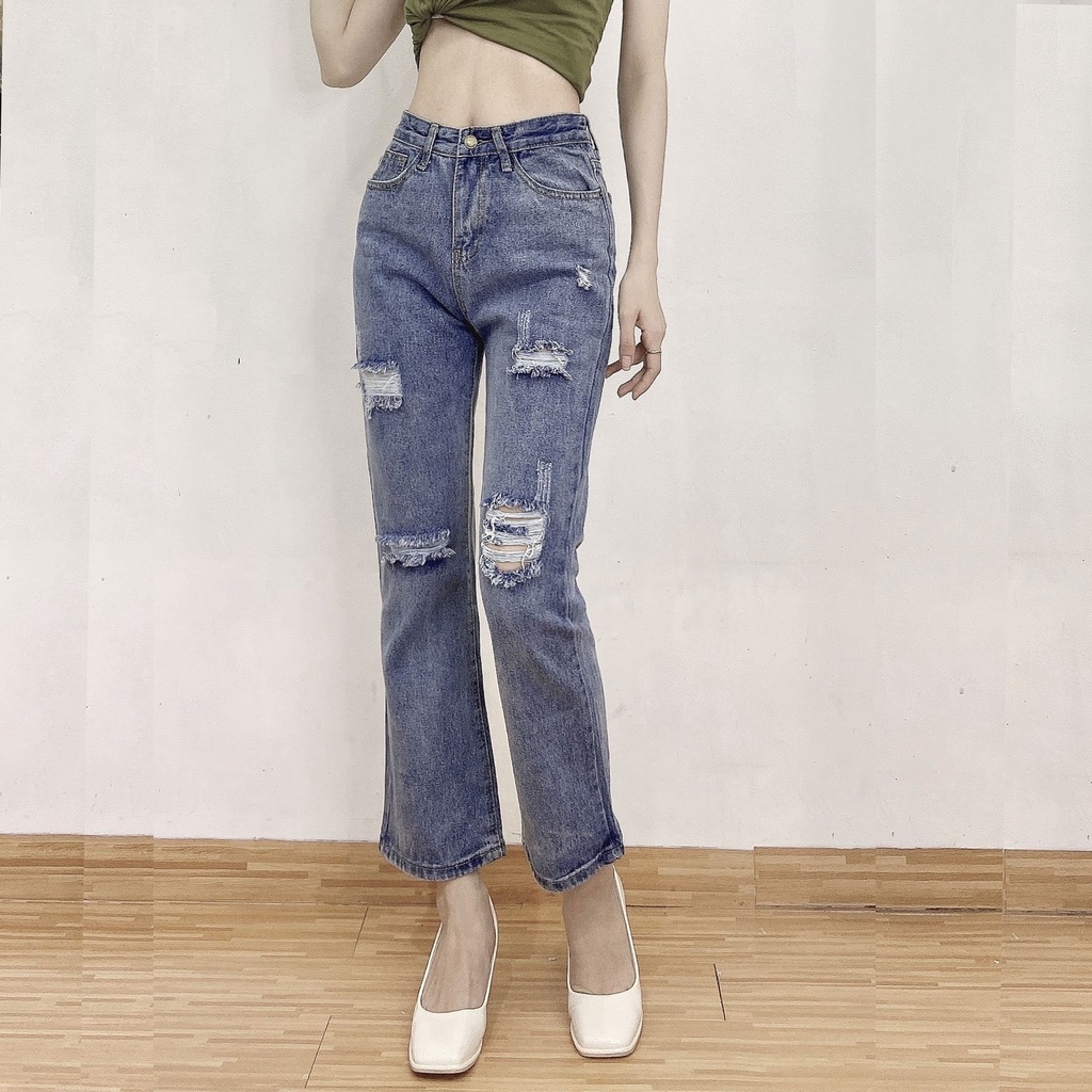 Quần baggy nữ quần jean ống đứng dáng lửng 9 tấc mang trên mắt cá BG513